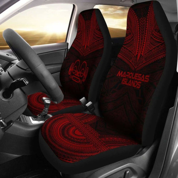 Marquesas Islands Car Seat Cover - Marquesas Islands Tiki Face Polynesian Chief Tattoo Deep Red Version - 10 174914 - YourCarButBetter