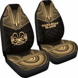 Marquesas Islands Car Seat Cover - Marquesas Islands Tiki Face Polynesian Chief Tattoo Gold Version - 10 174914 - YourCarButBetter