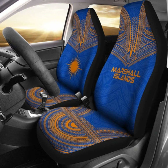 Marshall Islands Car Seat Cover - Marshall Islands Flag Polynesian Chief Tattoo Blue Version - 10 174914 - YourCarButBetter