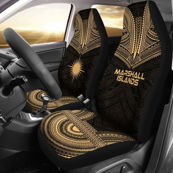 Marshall Islands Car Seat Cover - Marshall Islands Flag Polynesian Chief Tattoo Gold Version - 10 174914 - YourCarButBetter