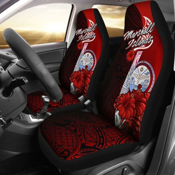 Marshall Islands Polynesian Car Seat Covers - Coat Of Arm With Hibiscus - 232125 - YourCarButBetter