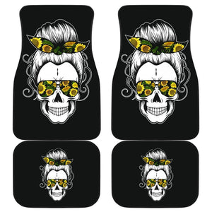 Messy Bun Skull for Women Sunflower Bandana Halloween Premium Car Floor Mats 212103 - YourCarButBetter