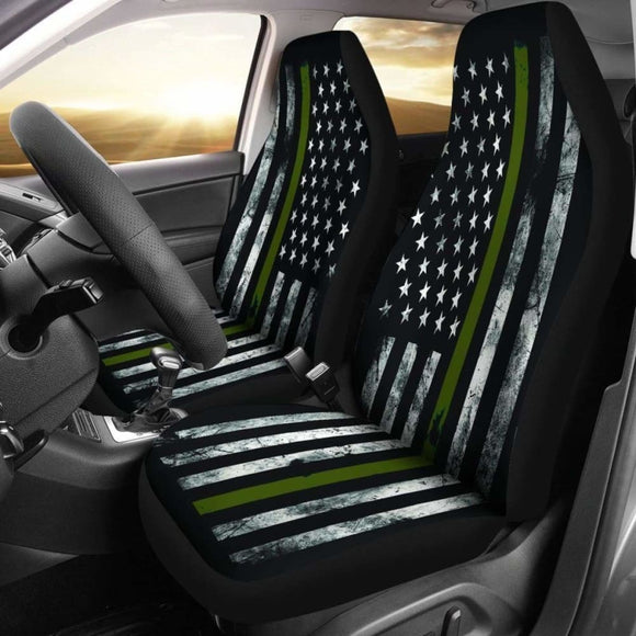 Military Green Thin Line American Flag Seat Covers 203011 - YourCarButBetter