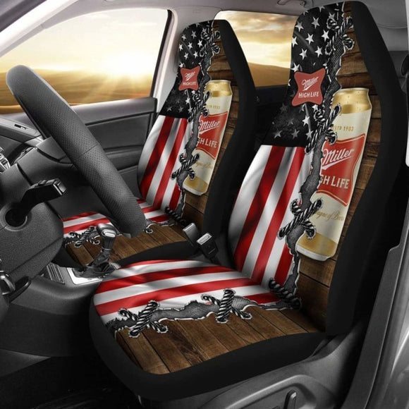 Miller High Life Car Seat Covers American Flag Beer Lover 195016 - YourCarButBetter