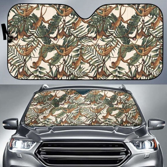 Monkey Tropical Leaves Background Car Auto Sun Shades 182102 - YourCarButBetter