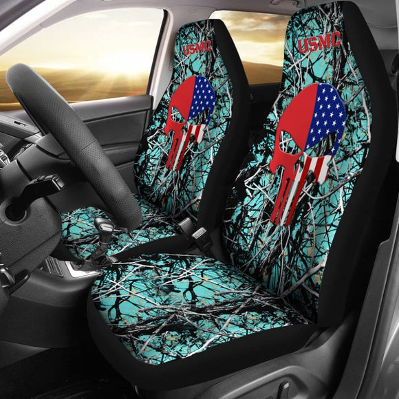 Muddy Serenity US Marine Corps Custom American Flag Punisher Car Seat Covers 211803 - YourCarButBetter