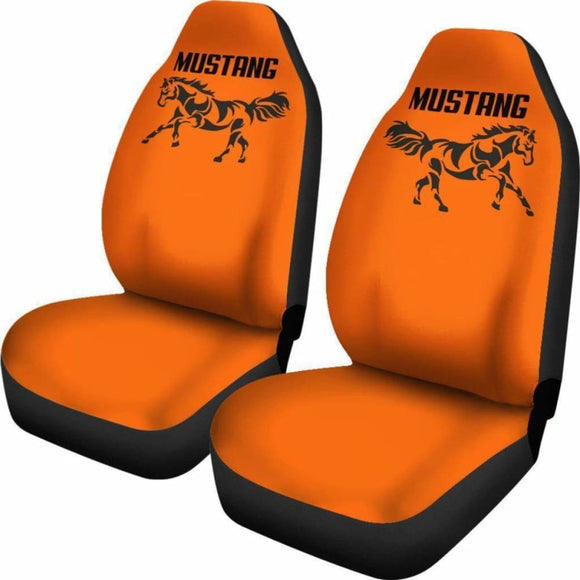 Mustang Horse Silhouette Orange Seat Covers 160830 - YourCarButBetter