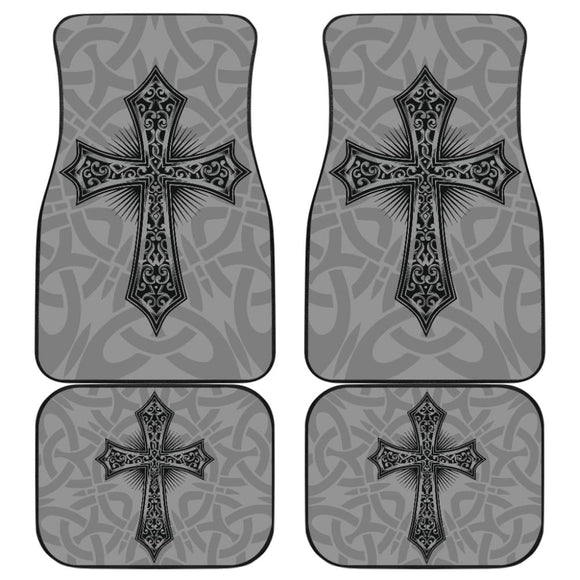 Mystic Celtic Cross With Knot Black Themed Car Floor Mats 210301 - YourCarButBetter