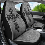 Mystic Celtic Cross With Knot Black Themed Car Seat Covers 210301 - YourCarButBetter