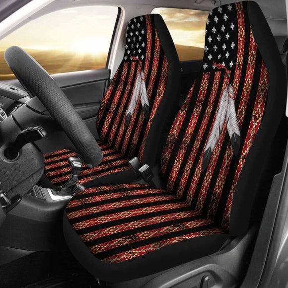 Native American Usa Flag And Feather Car Seat Covers (Set Of Two) 203011 - YourCarButBetter