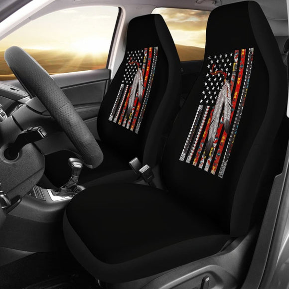 Native Feather American Flag Car Seat Covers Accessories 211804 - YourCarButBetter