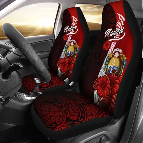 Nauru Polynesian Car Seat Covers - Coat Of Arm With Hibiscus - 232125 - YourCarButBetter