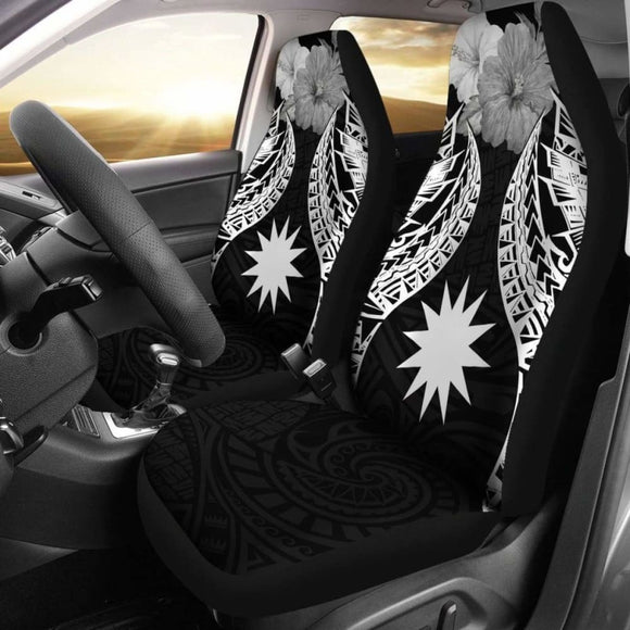 Nauru Polynesian Car Seat Covers Pride Seal And Hibiscus Black - 232125 - YourCarButBetter