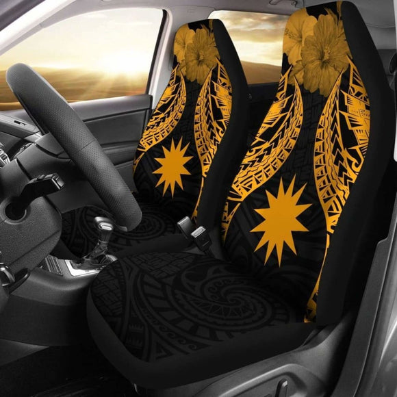 Nauru Polynesian Car Seat Covers Pride Seal And Hibiscus Gold - 232125 - YourCarButBetter