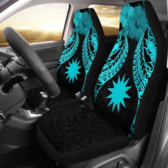 Nauru Polynesian Car Seat Covers Pride Seal And Hibiscus Neon Blue - 105905 - YourCarButBetter