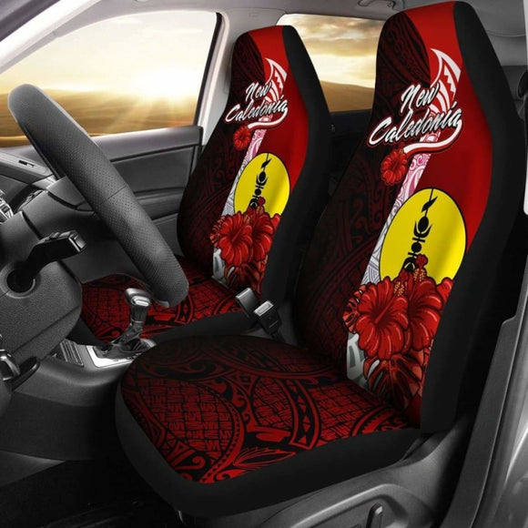 New Caledonia Polynesian Car Seat Covers - Coat Of Arm With Hibiscus - 232125 - YourCarButBetter