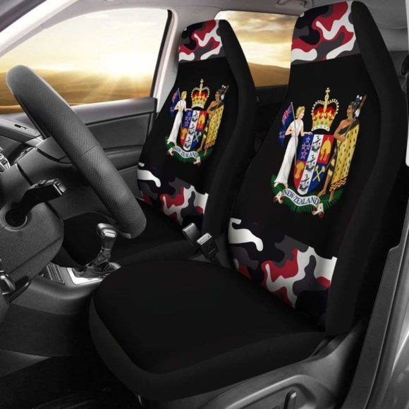 New Zealand Coat Of Arms With Camo Style Car Seat Covers 112608 - YourCarButBetter