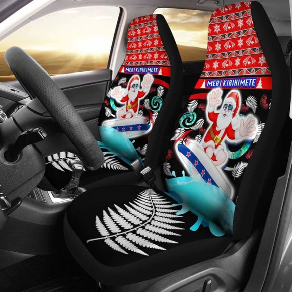 New Zealand Santa Christmas Car Seat Covers Pohutukawa Fern And Kiwi 3 160830 - YourCarButBetter