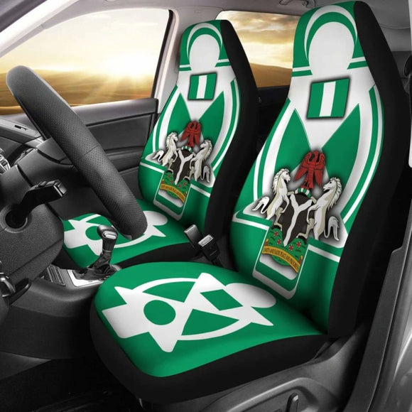 Nigeria Car Seat Covers - Nigerian Flag And Coat Of Arms - Boa Me Na Me Mmoa Wo - 19 105905 - YourCarButBetter
