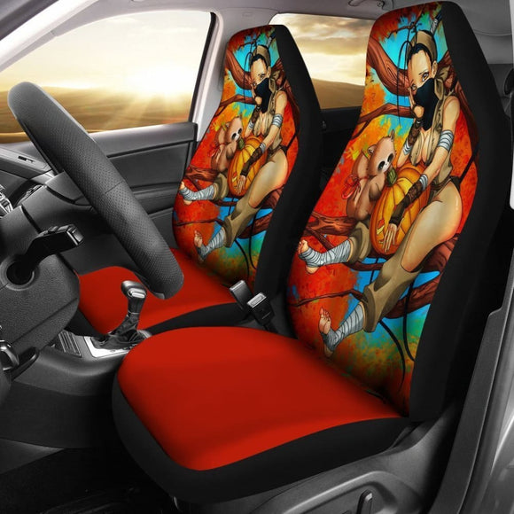 Ninja Girl With Pumpkin Anime Halloween Car Seat Covers 101819 - YourCarButBetter