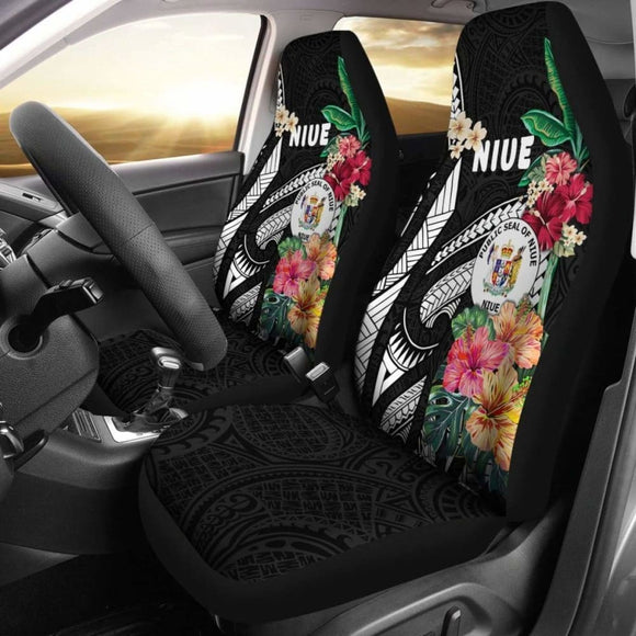 Niue Car Seat Covers Coat Of Arms Polynesian With Hibiscus 232125 - YourCarButBetter