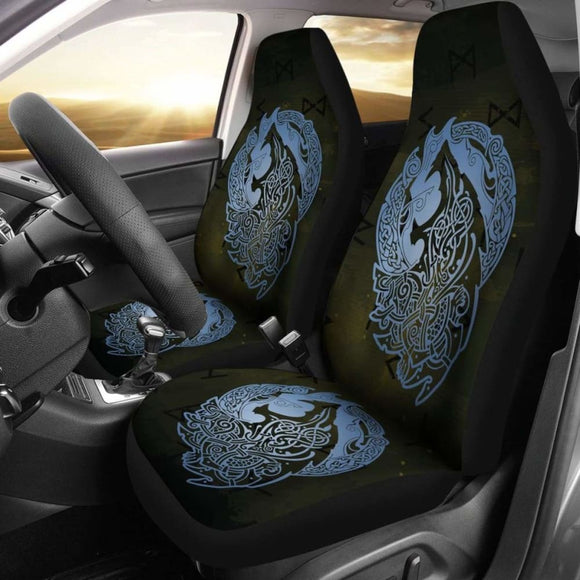Norse Viking Car Seat Covers - Viking Wolf Celtic Galaxy Car Seat Covers Blue Amazing 105905 - YourCarButBetter