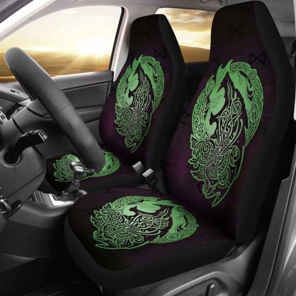Norse Viking Car Seat Covers - Viking Wolf Celtic Galaxy Car Seat Covers Green Amazing 105905 - YourCarButBetter