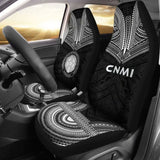 Northern Mariana Islands Car Seat Cover - C N M I Seal Polynesian Chief Tattoo Black Version - 10 174914 - YourCarButBetter