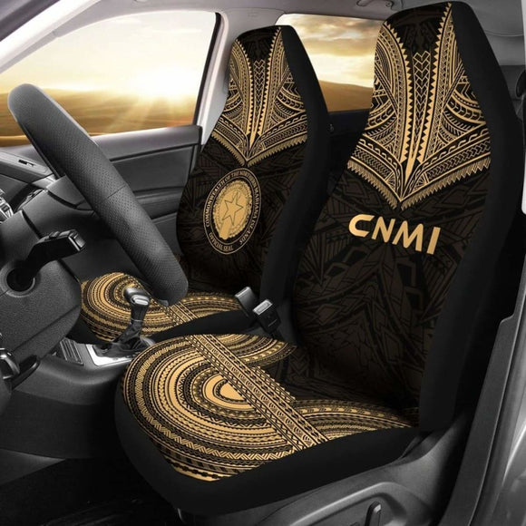 Northern Mariana Islands Car Seat Cover - C N M I Seal Polynesian Chief Tattoo Gold Version - 10 174914 - YourCarButBetter