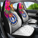 Northern Mariana Islands Car Seat Covers Polynesian Hibiscus White Pattern - 232125 - YourCarButBetter