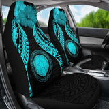 Northern Mariana Islands Polynesian Car Seat Covers Pride Seal And Hibiscus Neon Blue - 232125 - YourCarButBetter