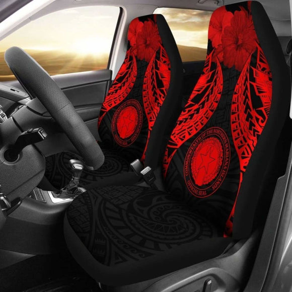 Northern Mariana Islands Polynesian Car Seat Covers Pride Seal And Hibiscus Red - 232125 - YourCarButBetter