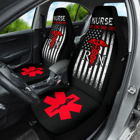 Nurse Live Love Save Lifes American Flag Car Seat Covers 210401 - YourCarButBetter