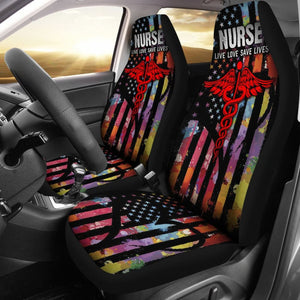 Nurse Live Love Save Lifes Car Seat Covers American Flag 211103 - YourCarButBetter