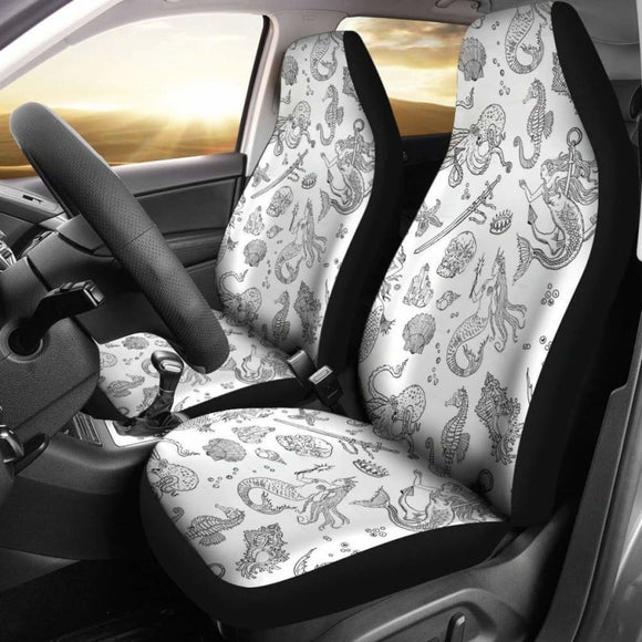 Ocean Sea Animals Black & White Car Seat Covers 3 163730 - YourCarButBetter