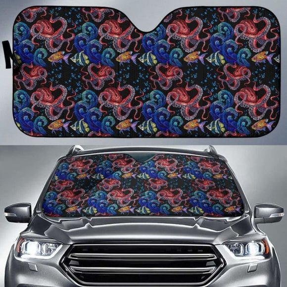 Octopus Sea Wave Tropical Fishe Pattern Car Auto Sun Shades 460402 - YourCarButBetter