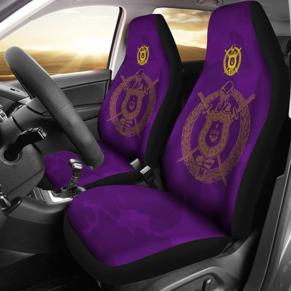 Omega Psi Phi Crest Purple Camouflage Car Seat Covers 210805 - YourCarButBetter