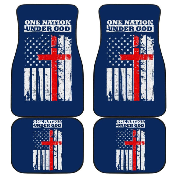 One Nation Under God Thin Line Blue Navy Car Floor Mats 211703 - YourCarButBetter