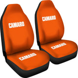 Orange Camaro White Letter Car Seat Covers 211004 - YourCarButBetter