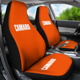 Orange Camaro White Letter Car Seat Covers 211004 - YourCarButBetter