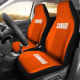 Orange Camaro White Letter Car Seat Covers 211004 - YourCarButBetter