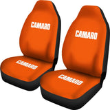 Orange Camaro White Letter Car Seat Covers 211004 - YourCarButBetter
