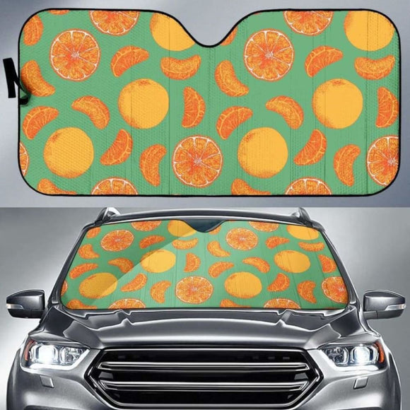 Orange Fruit Pattern Green Background Car Auto Sun Shades 460402 - YourCarButBetter