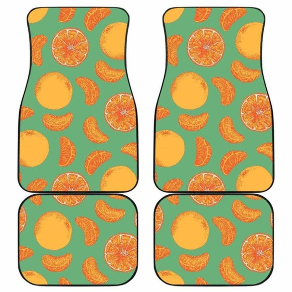 Orange Fruit Pattern Green Background Front And Back Car Mats 174914 - YourCarButBetter