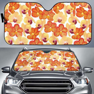 Orange Yellow Orchid Flower Pattern Background Car Auto Sun Shades 182102 - YourCarButBetter