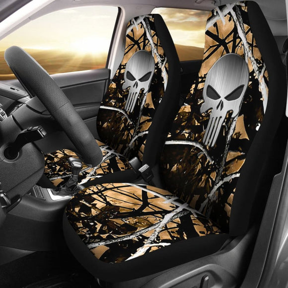 Outshine Camouflage Punisher Custom Metallic Printed Car Seat Covers 211201 - YourCarButBetter