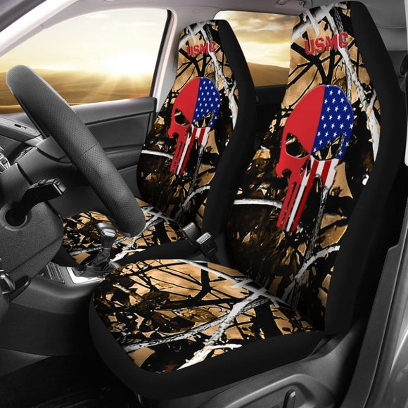 Outshine Camouflage US Marine Corps Custom American Flag Punisher Car Seat Covers 211803 - YourCarButBetter