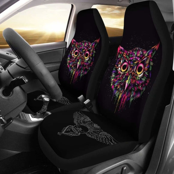 Owl Colorful Face Car Seat Covers 174716 - YourCarButBetter