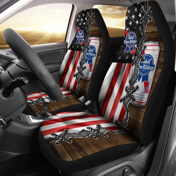 Pabst Blue Ribbon Car Seat Covers American Flag Beer Lover 195016 - YourCarButBetter