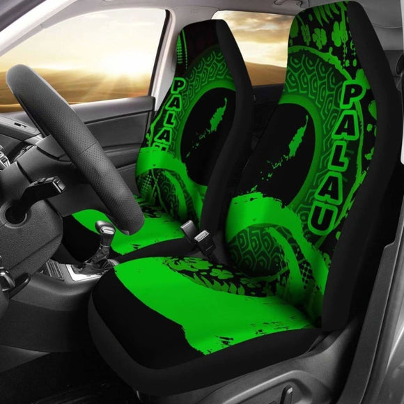Palau Car Seat Covers - Palau Map Hibiscus And Wave Green - 232125 - YourCarButBetter